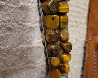Bird and trout, tiger eye handle , turquoise accent