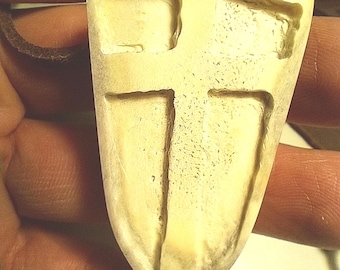 shield necklace pendant, deer antler, carved