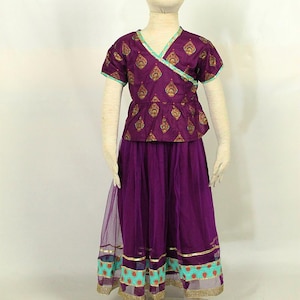 South Asian Purple Lehenga for Girls – Floral Embroidery, Kids Outfit for Eid, Wedding, or Party