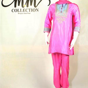 Pink South Asian Suit - Embroidered Kurta and Trousers, Festive & Casual Wear, Party Wear