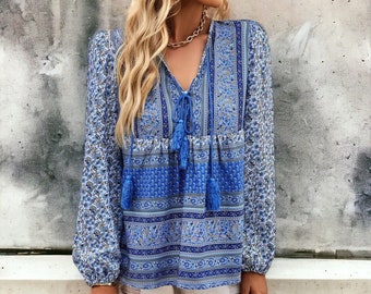 Bohemian Tassel Blouse - Trendy and Lightweight, Must-Have for Boho Wardrobes, Unique Gift Idea