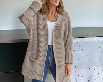 Hand-Knitted Oversized Cardigan, Cozy Winter Outerwear, Stylish Comfort Clothing, Thoughtful Mother's Day Gift