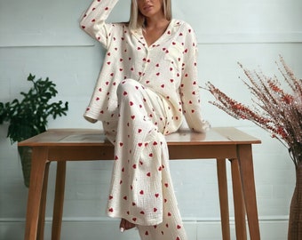 Süßes Pyjama-Set, Loungewear – passende Pyjamas, süßes Pyjama-Set aus Satin mit kokettem Oberteil, Nachthemd für die Vorbereitung