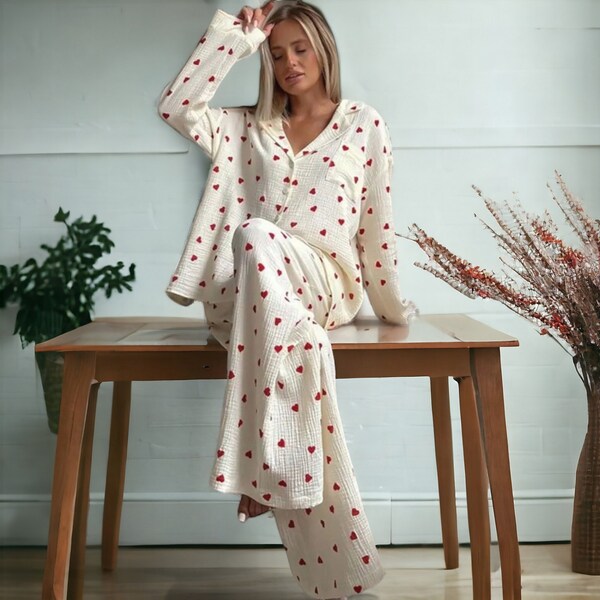 Schattige pyjamaset Loungewear - Bijpassende pyjama Schattige coquettetop Satijnen pyjama Nachtjapon Getting Ready Pjs