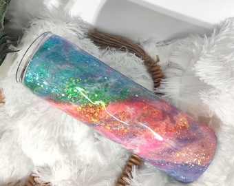 Neon Rainbow Glitter Milkyway Swirl Tumbler: Personalized Travel Cup