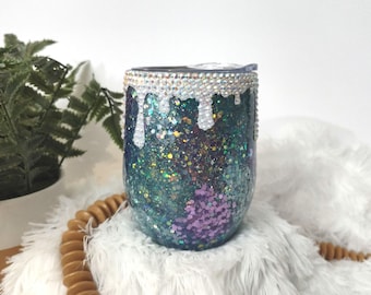 Rhinestone Drip Glitter Wine Tumbler: Personalized Travel Cup