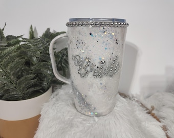 Bride Glitter Tumbler: White and Silver Stainless Steel Cup