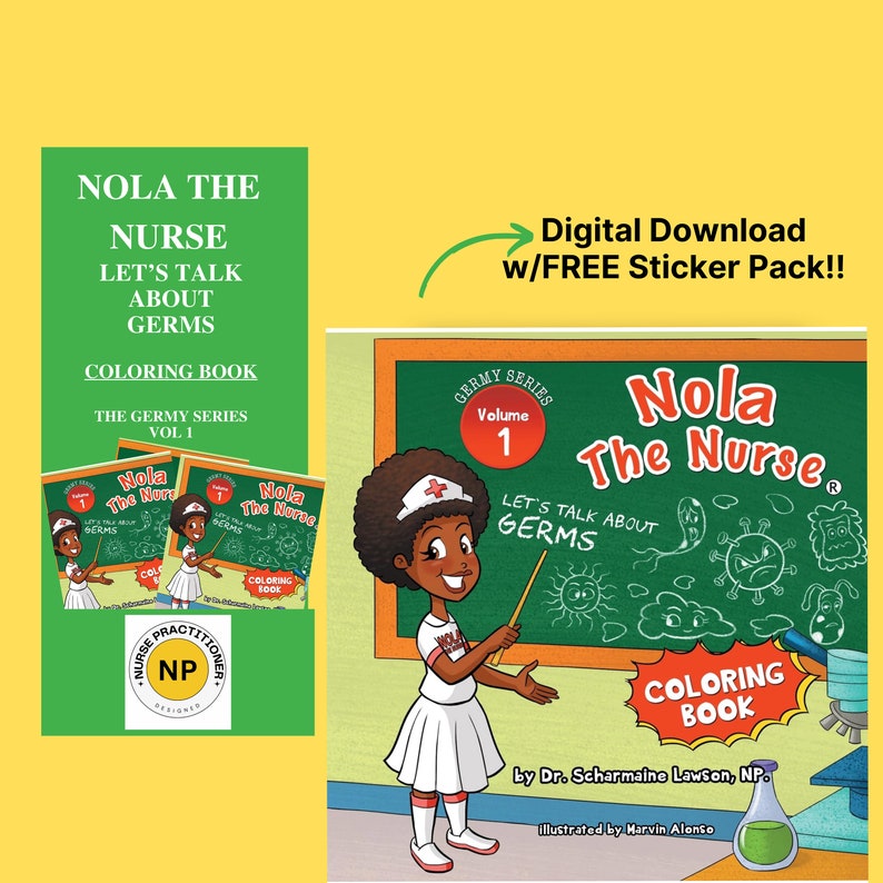 Children's Coloring Book Germs Coloring Book Handwashing Nola Elementary Homeschool Book Digital Sticker Pack INSTANT DOWNLOAD zdjęcie 1