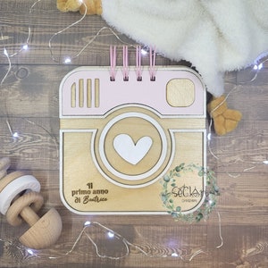 Album Nascita Personalizzato in Legno – Ricordo Crescita Bimbo/Bimba con Animali – Idea Regalo Nascita, Primo Compleanno o Battesimo