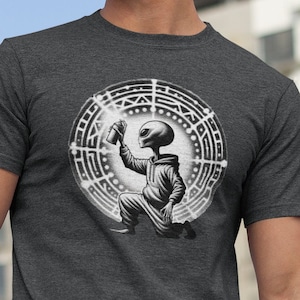 Crop Circle Graffiti Alien T-Shirt - Intriguing Extraterrestrial Street Art Apparel