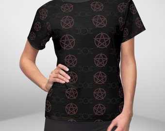 Gothic Pentacle & Moon T-Shirt - Mystical Pagan Top