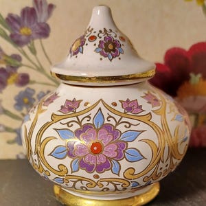 Vintage little Greek solid perfume pot Pink Floral Scroll pattern 1980s (No perfume)