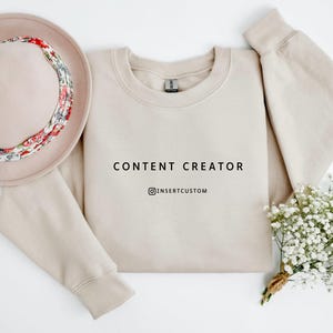 Content Creator Sweatshirt with Personalized Instagram id, Unisex Influencer gift, Gift for blogger, Content Creator Shirt, Youtuber merch