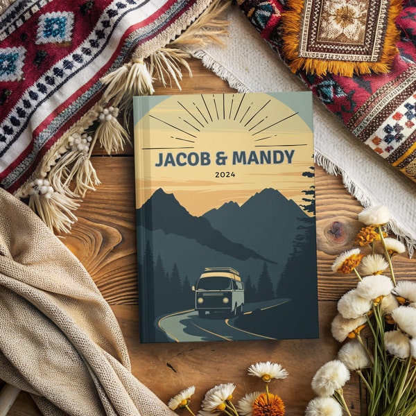 Custom Hardcover Roadtrip Travel Journal - Perfect gift for the wanderlust filled couple seeking adventure around every turn of the road!