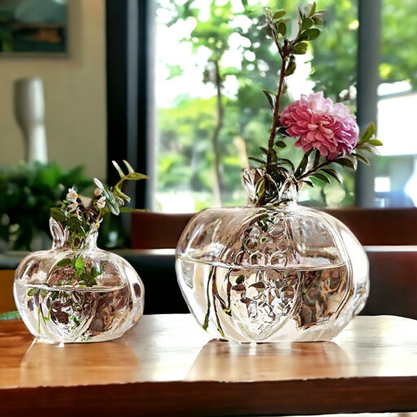 Handcrafted Transparent Pomegranate-Shaped Clear Glass Vase - Creative Fruit-Themed Home Decor