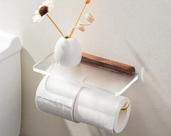 Toilettenpapierhalter aus Holz mit Regal – moderne Badezimmerdekoration zur Wandmontage – Heimdekoration – Badezimmer-Organisation
