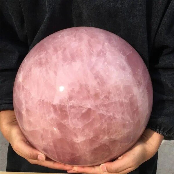 Large Pink Rose Quartz Sphere - Natural Crystal Ball Healing - AAA Quality - Decorative Crystal Sphere with Base - Home Decor Accent -Energy