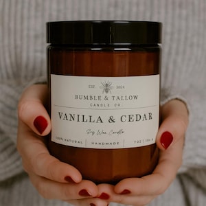 Vanilla & Cedar Soy Candle: Handmade, All Natural (7 oz)