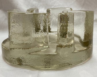 Vintage Georgshütte Glasdesign Ice Glass Curved Teapot Warmer or Tea Light Candle Holder