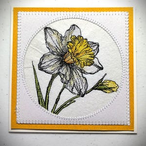 Handmade Embroidered Daffodil Greeting Card