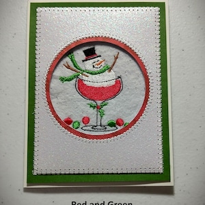 Handmade Embroidered Christmas Card(s) - Snowman in Wine Glass