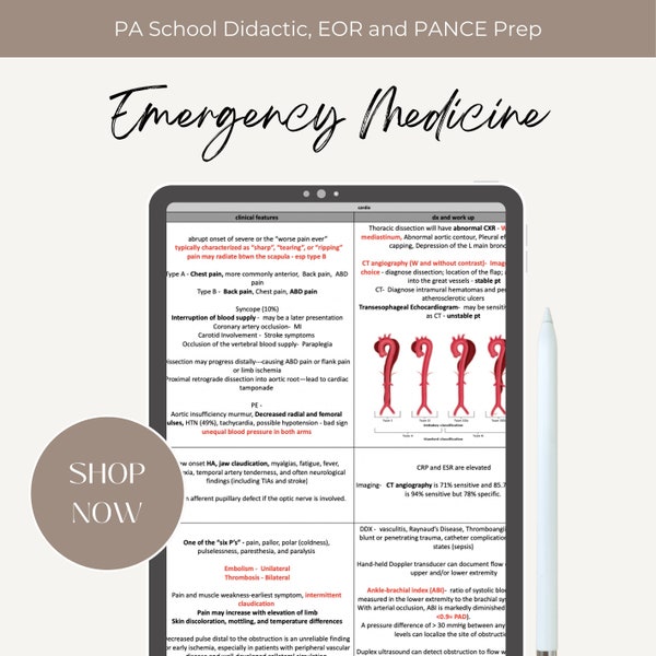 Emergency Medicine Study Guide / PA School Didactic EOR & PANCE Review / Chart Review / Notes / Physician Assistant / Nurse Practitioner