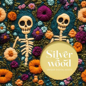 Dio de los Muertos broderi sömlöst mönster 3D-upprepningsfil för tyg sublimering Halloween digitalt papper hantverk tumbler design tapet