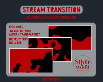 3x Grunge Twitch Stream Scene Stinger Transition, Red Jinx Stinger Twitch Transition, Steampunk Stream Transition