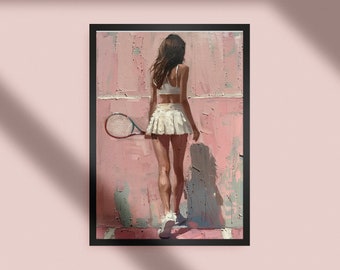 Printable Tennis Girl Preppy Pink | Vintage Oil Painting | Coquette Wall Art | Feminine Decor | Coquette Room Decor Poster | Download PRINT