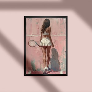 Tennis Girl Preppy Pink Printable | Vintage Oil Painting | Coquette Wall Art | Feminine Decor | Coquette Room Decor Poster | Download PRINT