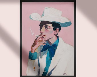 Cowboy Printable Portrait | Pink Print Western Decor | Apartment or Dorm Wall Art (Digital Download)