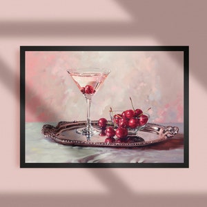 Cherry Martini Gemälde | Preppy Raum Dekor | Barwagen Dekor |  Poster Martini Cocktail