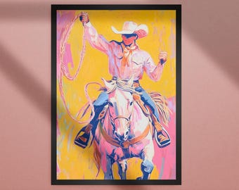 Kleurrijke cowboyrodeo-kunstprint: modern westers decor (digitale download)
