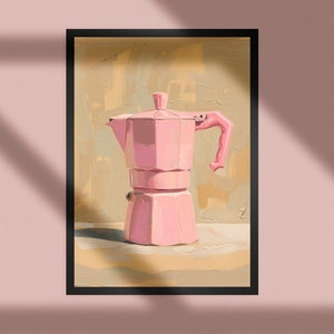 Peinture rose pour cafetière | Art mural Bialetti | Machine à expresso italienne Impression | Impression de cuisine rétro | Impression amateur de café | Pot à moka Bialetti