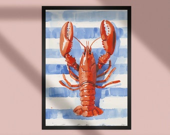 Red Lobster Watercolor Art Print: Coastal Kitchen Decor (Digital Download)
