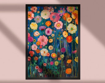 Gustav Klimt style Flowers | Flower Art Poster | Printable Floral Art | Flowers Wall Art Print |  Botanical Printable Wall Art