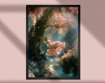 Rococo Girl on Swing Art Print: Fragonard Style (Digital Download)