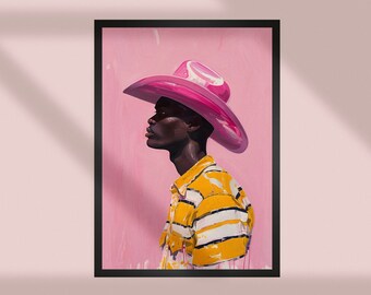 Southwestern Cowboy Print / Pink Abstract Painting / Modern Eclectic Printable Wall Art (Digital Download)