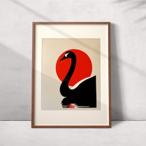 Black Swan Print |  PRINTABLE WALL ART | Minimalistic Black Swan Poster | Art Deco | Acrylic Painting Style | Modernist Art
