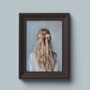 Kokette blondes Mädchen mit einem Bogen | Printable Pastelle Malerei | Dark Academia Wand Kunstdruck | Kokette Raumdekor | Leichtes Academia Dekor