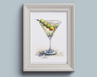 Martini Watercolor Art Print: Cocktail Wall Art (Digital Download)