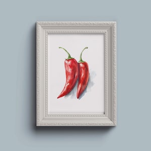 Red Chilli Peppers Art Print | Watercolour Poster | Kitchen Wall Art Prints