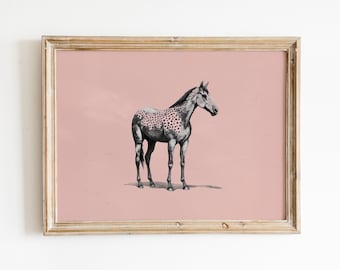 Pink Star Horse Art Print: Modern Surreal Cowgirl Western Eclectic Decor (Digital Download)