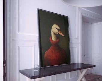 Swan with Sweater Oil Painting Print: Contemporary Wall Art (Digital Download)