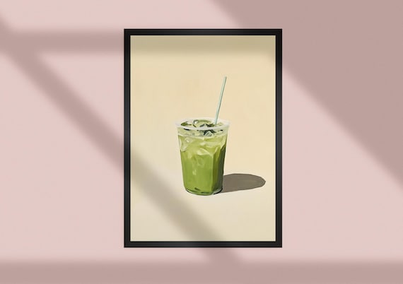 Iced Matcha Latte Print: Minimalist Kitchen Art (Digital Download)