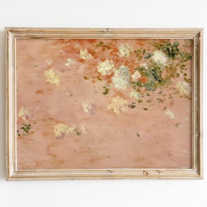 Impressionist Floral Painting | Peach & Cream Rose Wall Art | Soft Brushstroke Garden Print | Cottagecore Botanical Decor