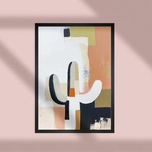 Moderner abstrakter Kaktusdruck | Boho Wüste Wand Kunst | Südwesten Minimalistische Malerei | Neutrales westliches Dekor für Wohnzimmer oder Schlafzimmer