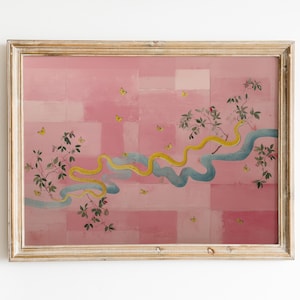 Pink Snake Butterfly Art Print | Girly Abstract Painting (Digital Download)