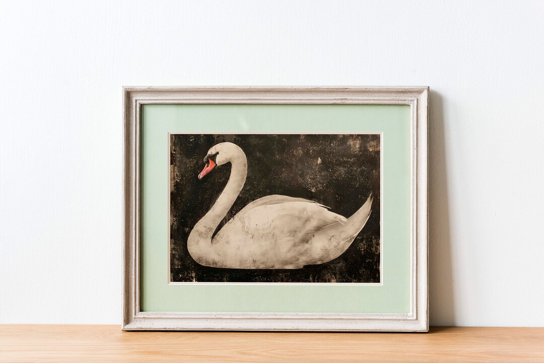 White Swan Painting | Vintage Swan Art Print | Downloadable Print ...