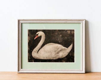 Vintage Swan Art Print: Feminine Dark Academia Wall Decor (Downloadable Print)